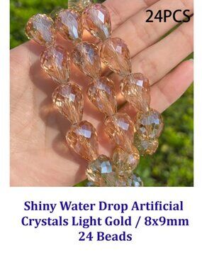Shiny Water Drop Artificial  Crystals Light Gold / 8x9mm 24 Beads